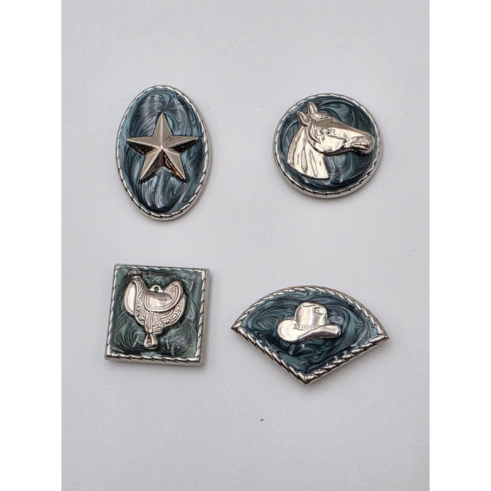 4 Vintage Western Theme Silvertone Green Swirl Button Covers